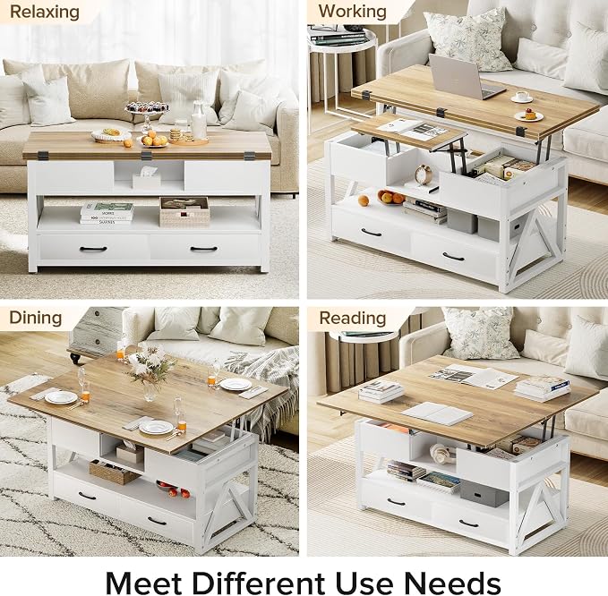 Memobarco 40" Lift Top Coffee Table, 4 in 1 Multi-Function Lift Coffee Tables - Image 7