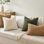 Faux Fur Throw Pillow Covers 18x18 Inch Set of 2 Boucle Neutral Decorative - Image 2