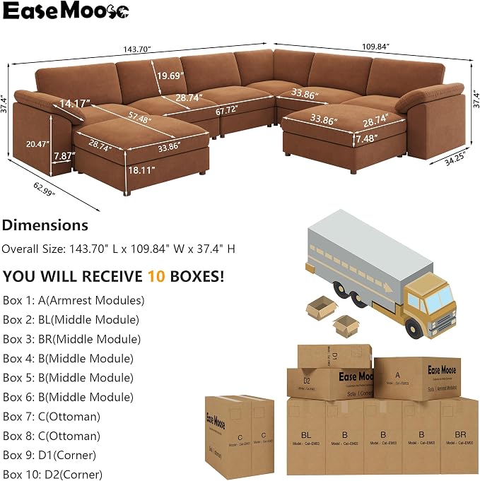 EASE MOOSE Oversized Sectional Modular Sofa, Chenille Large u Shape Sectional - Image 2