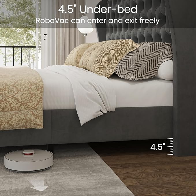 LARMACE Queen Size Bed Frame Velvet Upholstered Platform Bed - Image 6