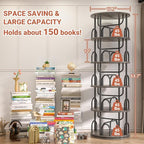Aheaplus 5 Tier Rotating Bookshelf Tower, 360 Display Spinning Bookcase - Image 2