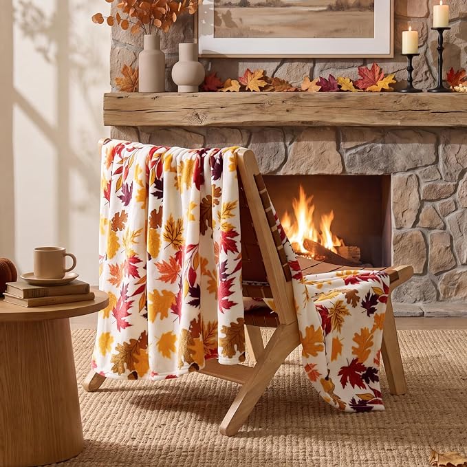 BEDELITE Fleece Blanket Soft Plush Fall Twin Size Autumn Leaves 60"x80" | Ultra - Image 2