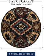Southwestern Round Rug 6ft, Low Pile Soft Circle Area Rug - Image 2