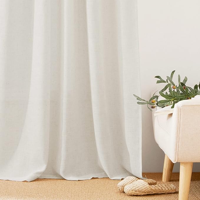 RYB HOME Linen Semi Sheer Curtains 63 inch Length - Image 7