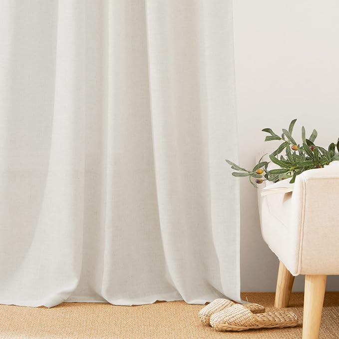 RYB HOME Semi Sheer Curtains 102 inches Long, Back Tab Light Filtration Half - Image 6