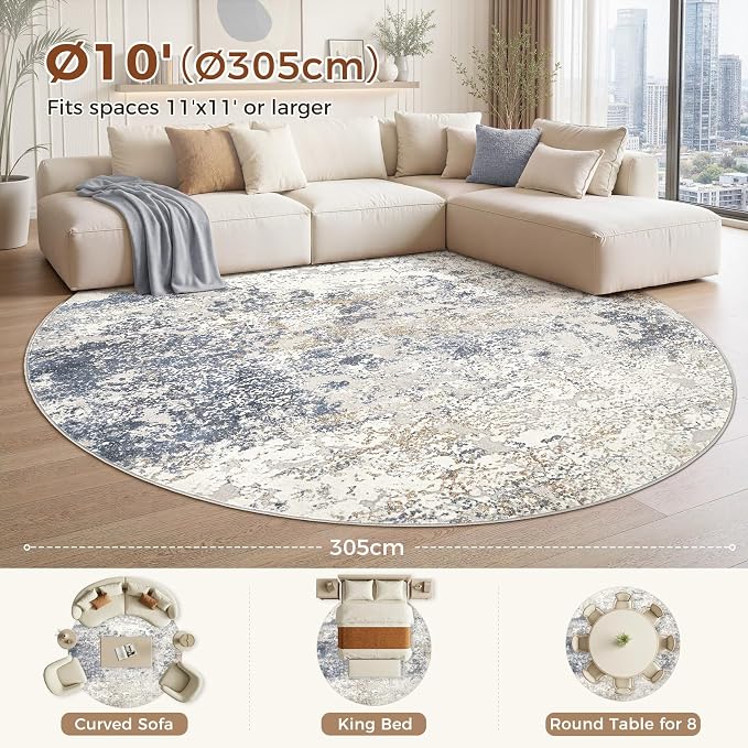 DMOYEST 10ft Round Area Rug Living Room Rugs - Image 2