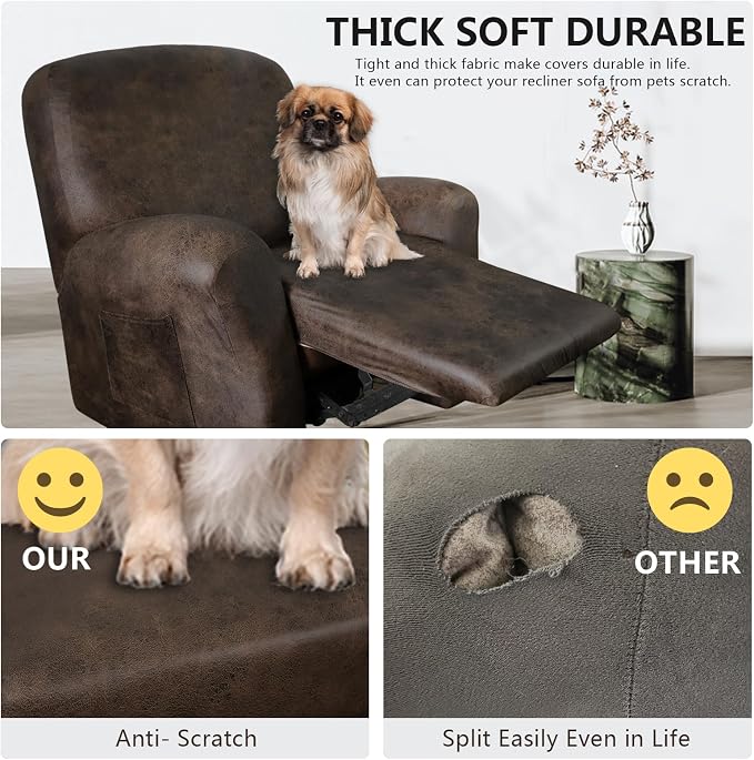 ANARACHON Leather Like Recliner Chair Covers Heavy Duty, 4 Pieces Recliner Cover - Image 3