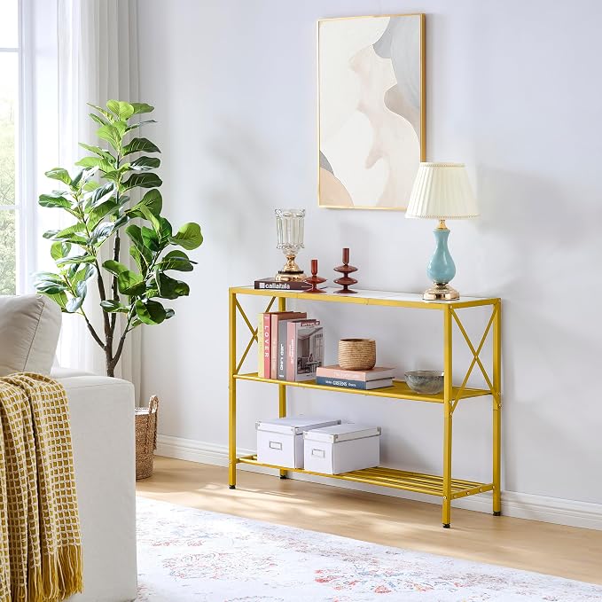 Hoctieon Gold Console Table, 3 Tier Entryway Table - Image 9