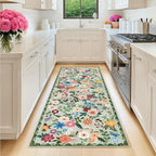PLHXFR 2.6x8 Washable Runner Rug：Floral Indoor Kitchen Soft Carpet Green | by PLHXFRSoftAreaRugs