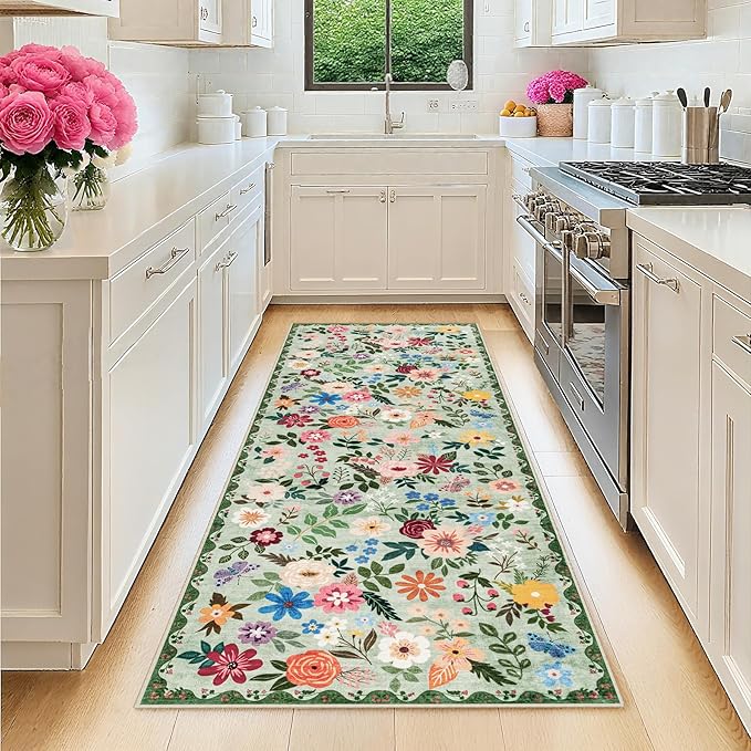 PLHXFR 2x5 Washable Runner Rug：Floral Indoor Kitchen Soft Carpet Green | by PLHXFRSoftAreaRugs