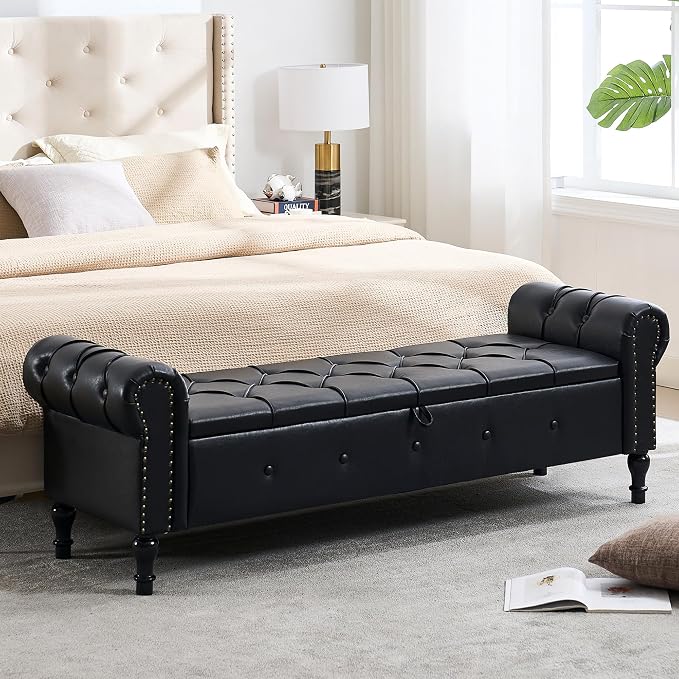 67" Storage Bench for Bedroom, End of King Size Benches by HOMYKA