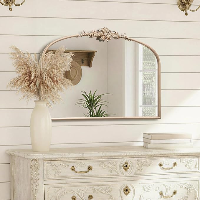 Besdomus Arched Vintage Gold Mirror: 32"x24" French Large Champagne Gold - Image 5