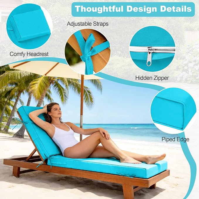 Chaise Lounge Cushions Outdoor 72x21x6 Inch, Fade Resistant 6'' Thicken Outdoor - Image 5