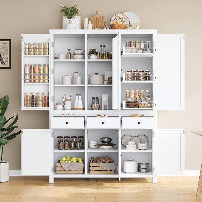 74.8''H High Freestanding Kitchen Pantry, Wooden Kitchen Organizers Cupboard - Image 3
