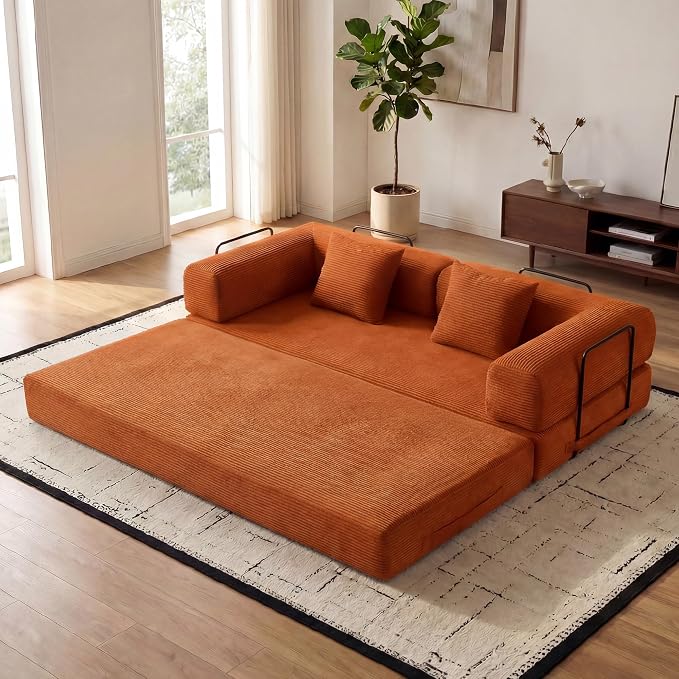 ZEIINPA Convertible Folding Couch Bed, Comfy Corduroy Sleeper Floor Sofa Bed by ZEIINPA