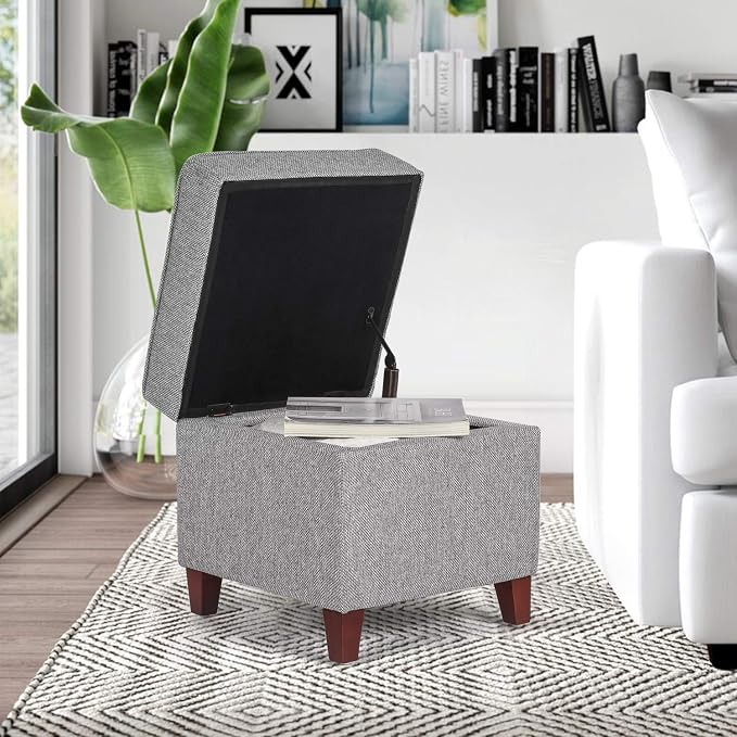 Adeco 17 Inch Square Linen Storage Ottoman - Image 2