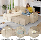 90 Inch Modular Sectional Sleeper Sofa Bed, 4 in 1 Pull Out Couch Bed - Image 5