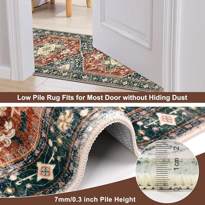Yamaziot Washable Runner Rug, 3x8 Non-Slip Boho Vintage Hallway Kitchen Rug | - Image 3