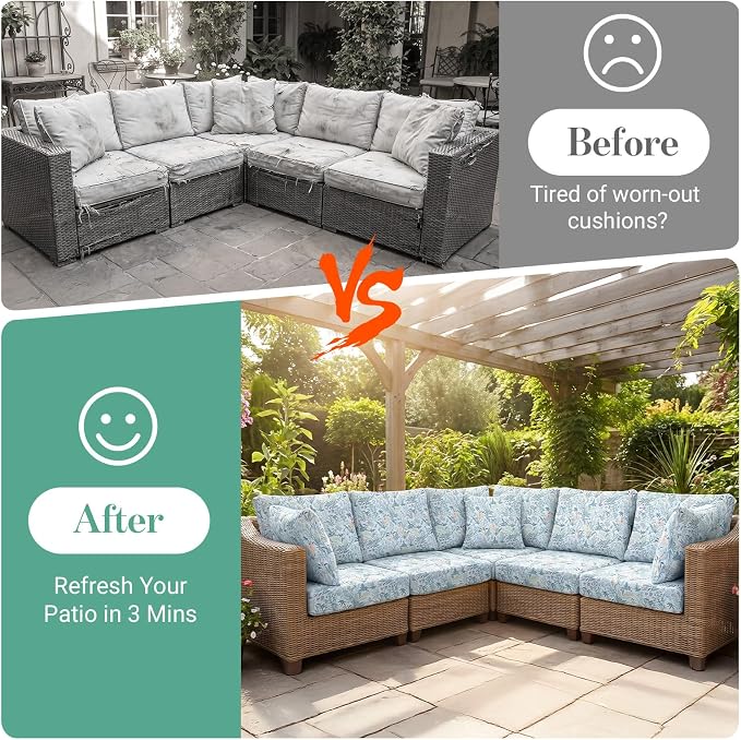 14Pcs Patio Cushion Covers Stretch Outdoor Furniture Protector Slipcovers | - Image 5