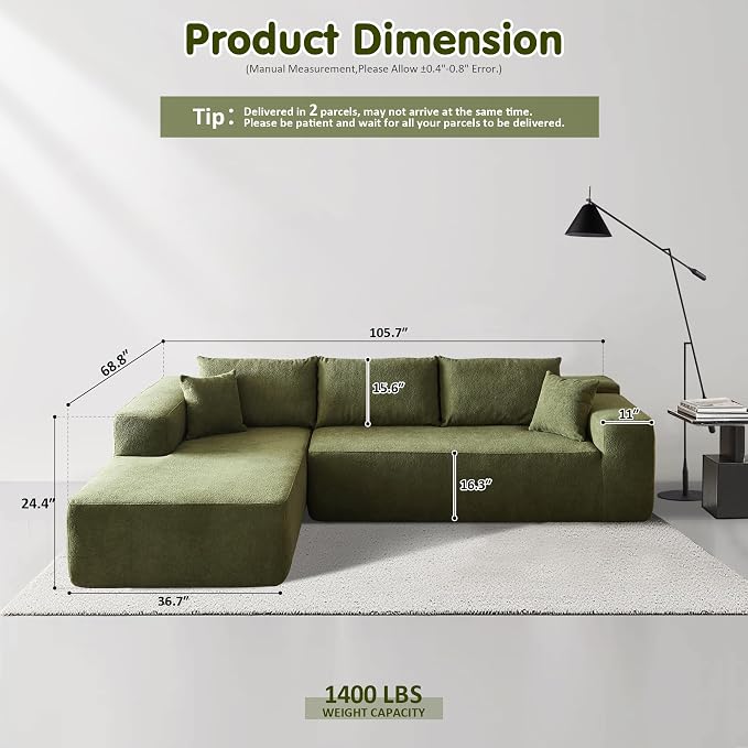ovios 104" Cloud Boneless Couch - Image 2