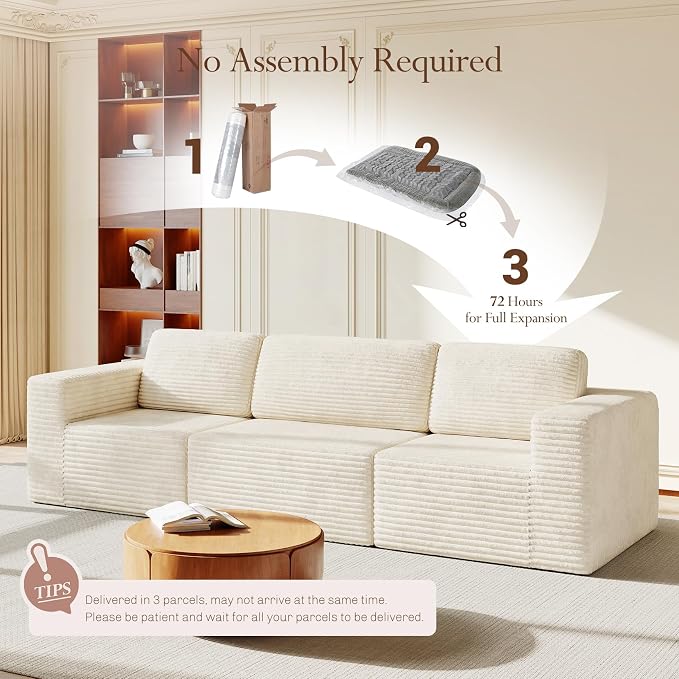 Vesgantti 119" Modular Sectional Sofa, Corduroy Cloud Couch - Image 8