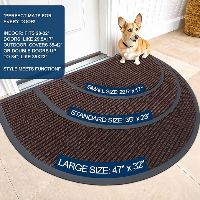 OLANLY Half Circle Front Door Mat 47x23, Waterproof Heavy-Duty Doormat | Brown - Image 2