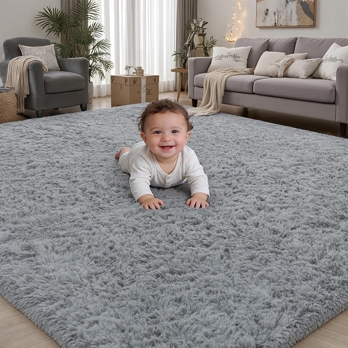 PLHXFR 5x7 Area Rugs Living Room: Fluffy Bedroom Rug Shag Carpet Grey | Upgrade by PLHXFRSoftAreaRugs