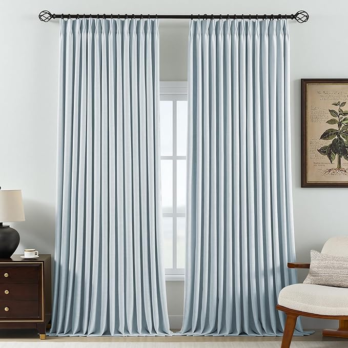 Pinch Pleated Linen Curtains 100% Blackout 102 Inches Long by AUSSPVOCT