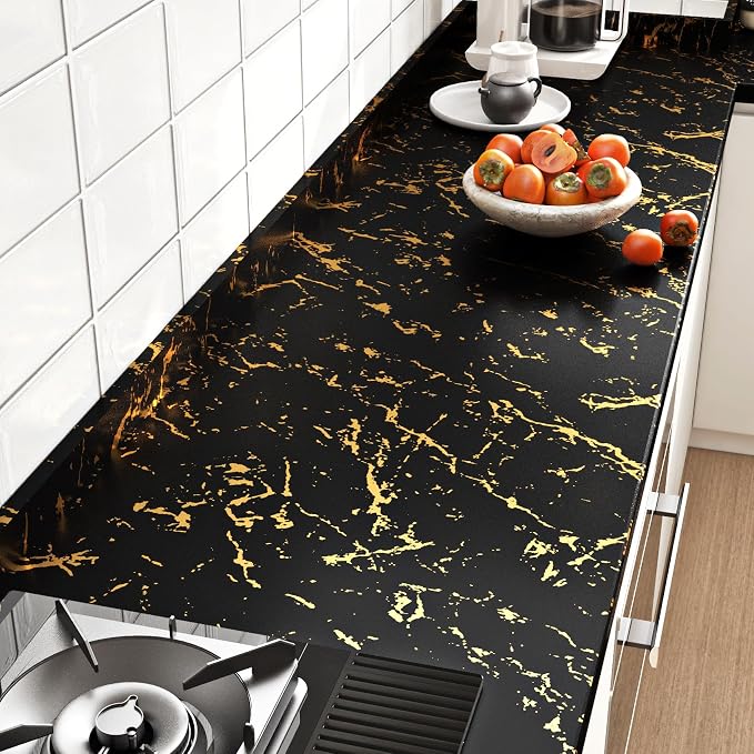 FunStick 36"x200" Wide Gold Black Peel and Stick Wallpaper - Image 3