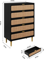 GarveeHome Rattan 5 Drawer Dressers - Image 2