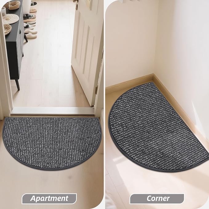 BEQHAUSE Dirt Trapper Door Mat 17" x 30" Half Circle Non Slip, Charcoal | - Image 9