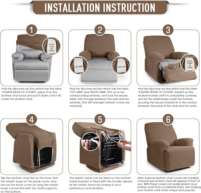 TAOCOCO Recliner Cover 4-Pieces, Recliner Stretch Sofa Slipcover, Recliner - Image 6