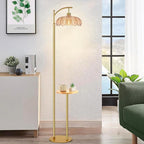 QIYIZM Gold Floor Lamp with Table and Shelves - Image 8