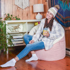 Big Joe Milano Bean Bag Chair for Kids, Oat Sherpa and Desert Rose, Vegan Suede - Image 2