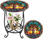 Cinnvoice Outdoor Side Table Round Small Mosaic Patio Accent Indoor End Plant by Cinnvoice