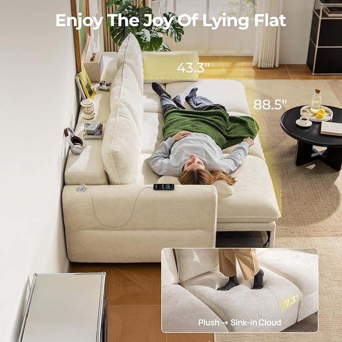 103" Electric Pull Out Sleeper Sofa Bed, 2in1 Convertible Power Extendable - Image 5