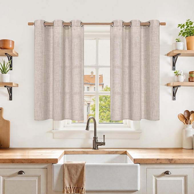 YoungsTex Natural Linen Kitchen Window Curtains 40 Inch Length by YoungsTex