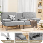 Shahoo Modern Linen Upholstered Convertible Folding Futon Sofa Bed - Image 3
