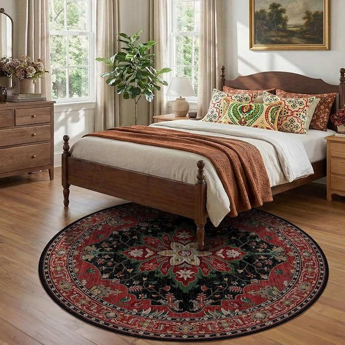 RELEANY Washable Area Rug, Round 7ft, Water Repellent, Pet Friendly, Vintage - Image 2