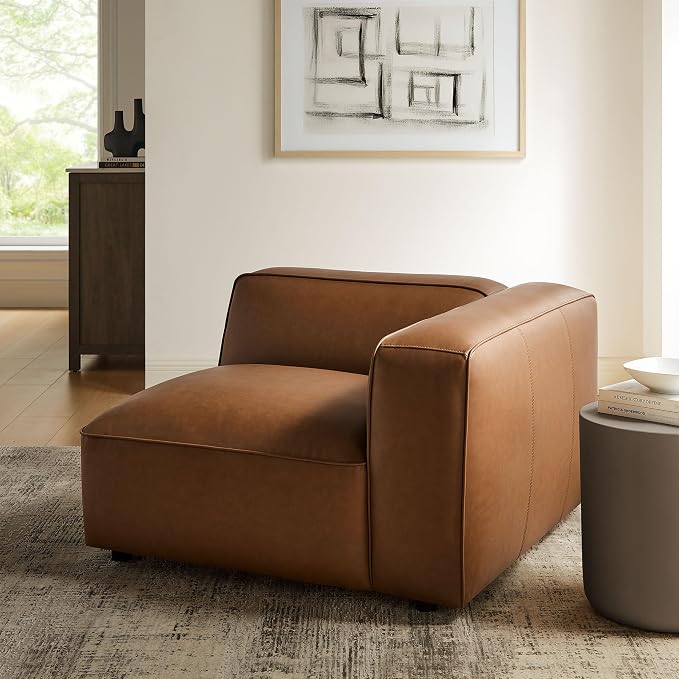 Modway Auren Vegan Leather Right Modular Armchair in Coffee - Image 2