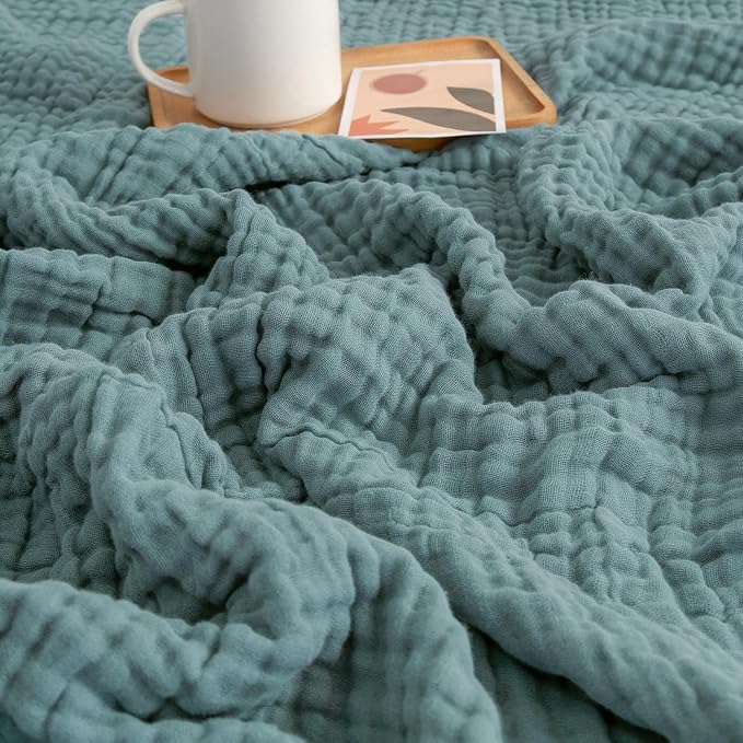 EMME Muslin Throw Blanket for Adults 100% Cotton Blankets for Couch 4-Layer by EMME