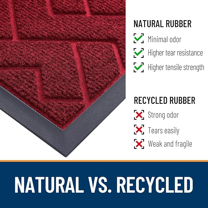 OLANLY Front Door Mat Outside 59x23, All-Season Absorbent Rubber Doormat | Wine - Image 5