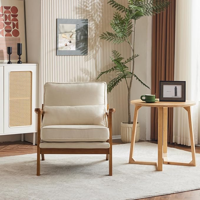 VINGLI Solid Wood Wide Armrests Accent Chair Set of 2, Upholstered Mid Century - Image 9