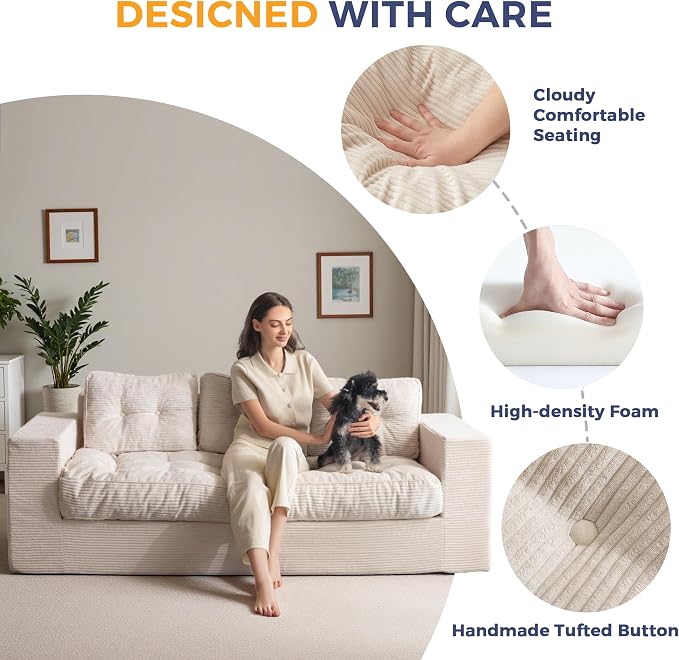 MAXYOYO Oversized Loveseat Sofa Couch, Upholstered Bean Bag Chair Cloud 3-Seat - Image 5