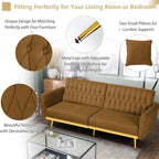 70” Velvet Futon Sofa Bed with 2 Pillows and Adjustable Armrests, Convertible - Image 6