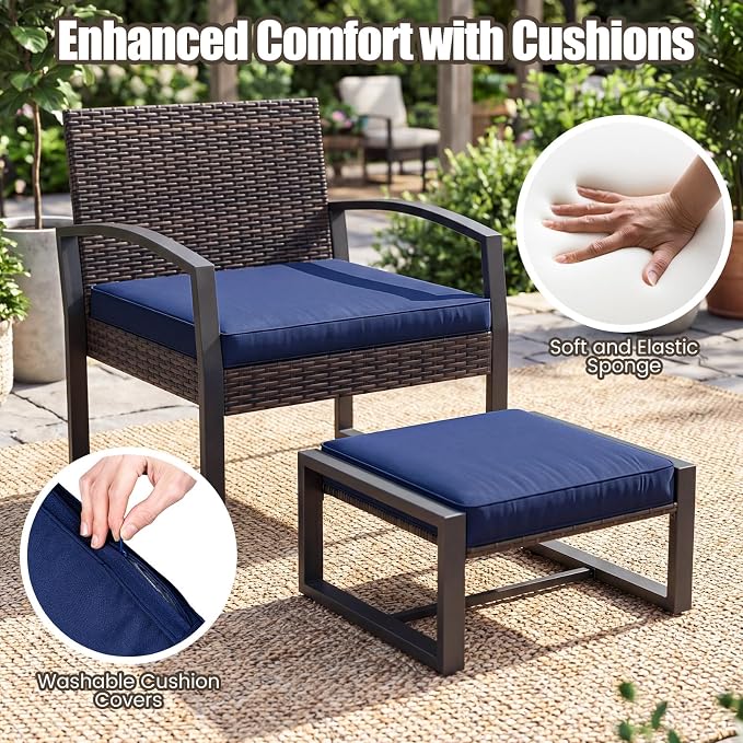 Tangkula 5 Pieces Wicker Patio Conversation Set, Outdoor PE Rattan Chair - Image 8
