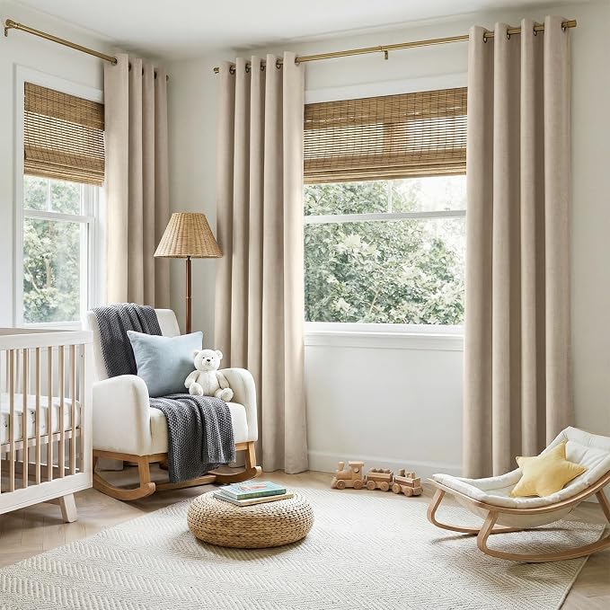 100% Blackout Linen Textured Curtains 96 Inch Long, Natural Flax | 100% - Image 5