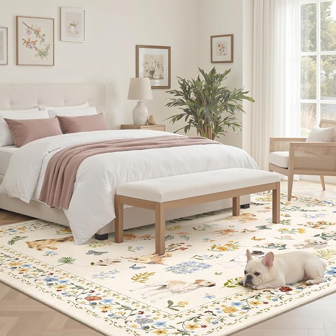 Soalmost Dog 6x9 Area Rugs for Living Room, Washable Animal Soft Rug Beige | - Image 3
