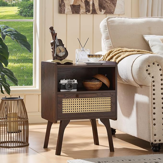 Lerliuo Rattan Nightstands Set of 2, Bedside Table - Image 8