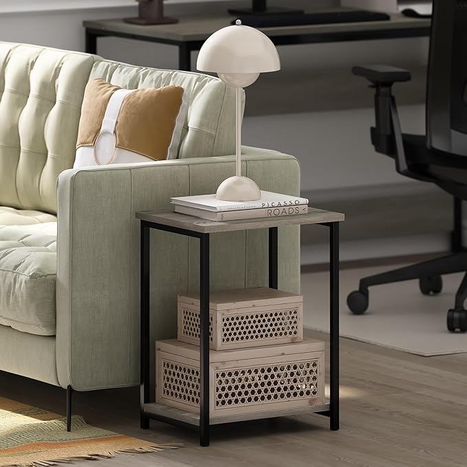 Furinno Simplistic Metal Frame End Table, French Oak - Image 2
